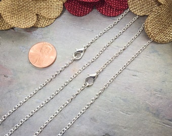 100 Silver Plated Necklaces / Petite Cable Link / Lobster Clasp / 2x3mm / 18 20 22 24 Inch Charm Bracelet Chain Jewelry DIY / ZF240-100