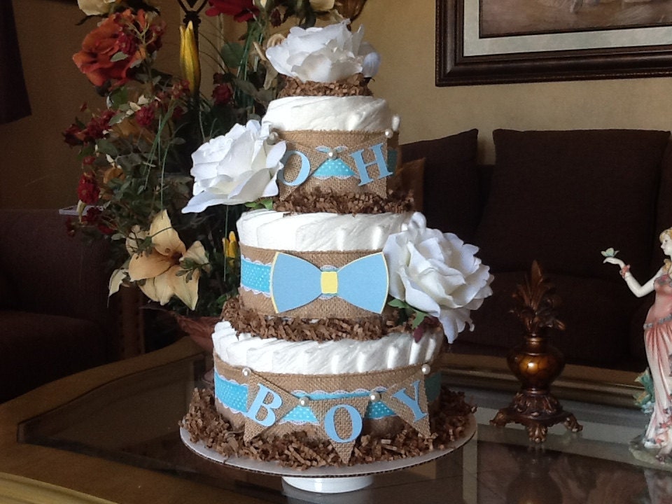 Bow tie diaper cake/ Baby boy diaper cake/Boy rustic diaper