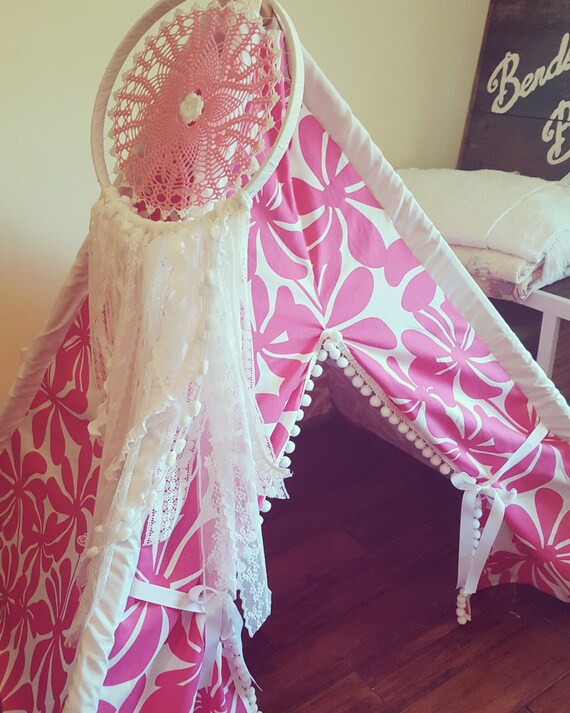 pom teepee pom PInk Girl's Kid's Teepee Tent, Play Teepee, Children's Teepee,