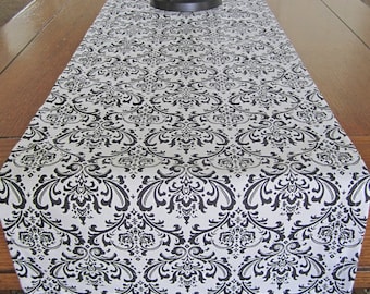 Black and White Table Runner, Halloween Table Runner, Halloween Decor, Home Decor, Fall Table Runner, Black and White Wedding, Black Damask