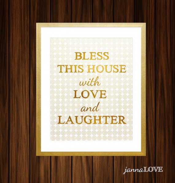 Bless This House With Love And Laughter Wall Art in Gold