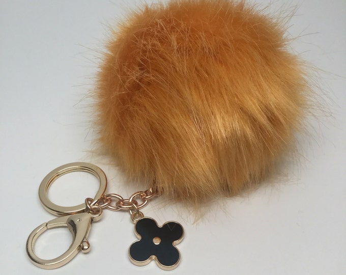 Dusty Yellow Faux Rabbit Fur Pom Pom bag Keyring keychain fake ball puff