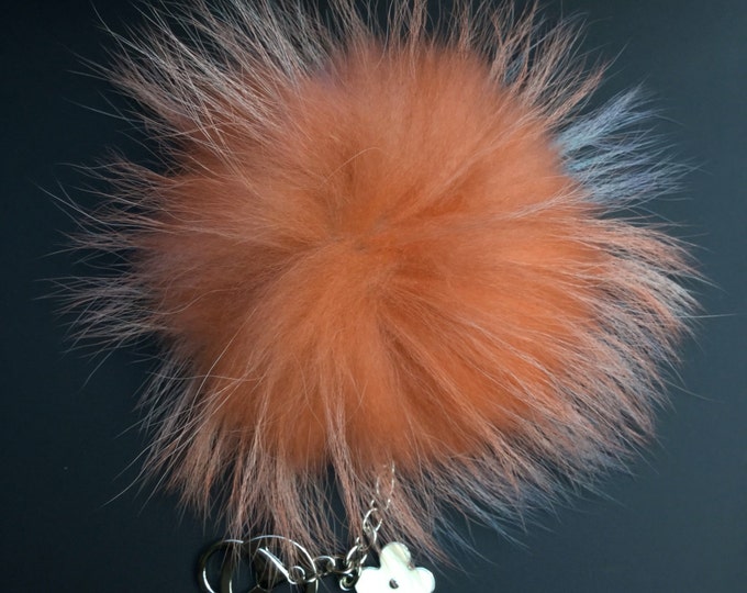 NEW Collection Dimensional Swirl™ Multi Color Raccoon Fur Pom Pom bag charm clover flower charm keychain piece no.270