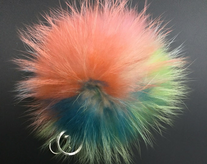 NEW Tropical Swirl™ Multi Color Raccoon Fur Pom Pom bag charm clover flower charm keychain piece no.315