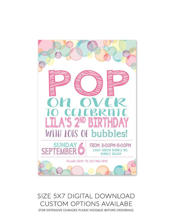 Bubble Birthday Party Invitations 1