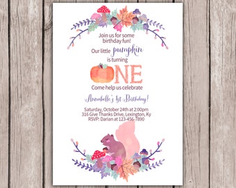 PRINTABLE- Fall Birthday Invitation, Pumpkin Birthday Invitation, First Birthday Invitation, Pumpkin Patch Birthday Invitation- 5x7 JPG