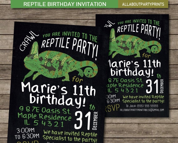 Reptile birthday party Invitation printable- digital file only by ...