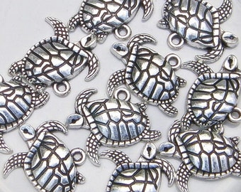 Sea Turtle Charm, Antique Silver Finish (CH-AS-3), 10 count