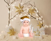 Newborn, Baby, Toddler, Child, Gold Christmas Star Sparkle Lights Photography Digital Backdrop Prop for Photographers - In 2 Sizes