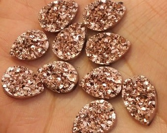 rose gold chunky faux druzy 10x14mm teardrops 8 pcs (E5:10-226)
