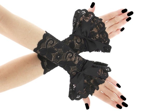 Black Fingerless Gloves - Acrylic Spandex Punk Goth Style, One Size - USA Seller Fast Shipping