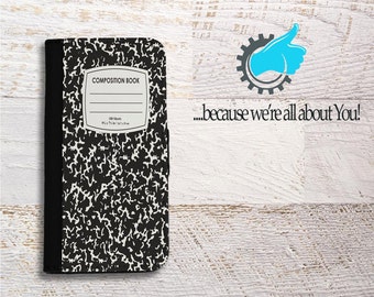 Wallet iPhone Case Composition Book Phone wallet case for iPhone SE 5C 5S 6 6S 7 and Plus Can add initials or Your Name!