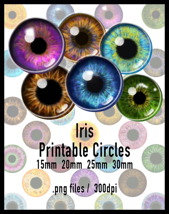 iris eyes pupil circle jewelry printable sheets 15mm 20mm
