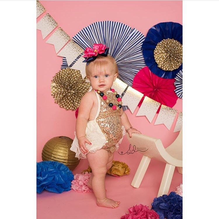 Gold Romper Baby Romper Birthday Outfit by KutieKoutureBoutique