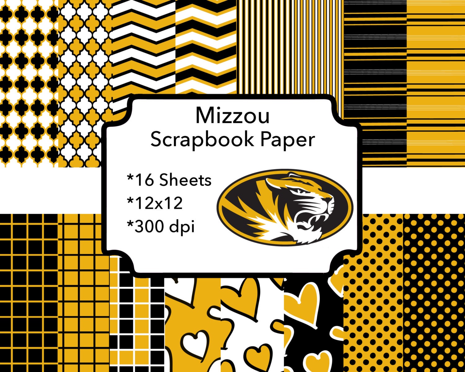 Missouri Tigers Scrapbook Paper Mizzou by MandMDigitalDesigns