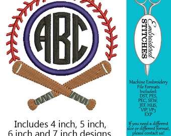 Baseball Monogram Frame Machine Embroidery Design 4 Sizes Included, 4, 5, 6 inch and 7 inch Instant Digital Download