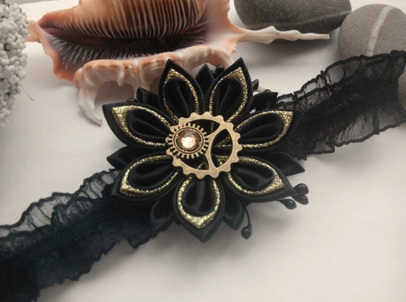 Head band for babies/Baby Girl Headband/Steampunk black flower/Flower head band baby/Pink head accessory for girls by AirinFlowers steampunk buy now online