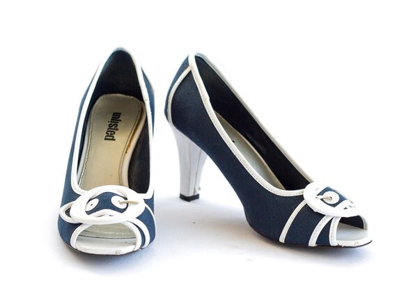 blue and white heels