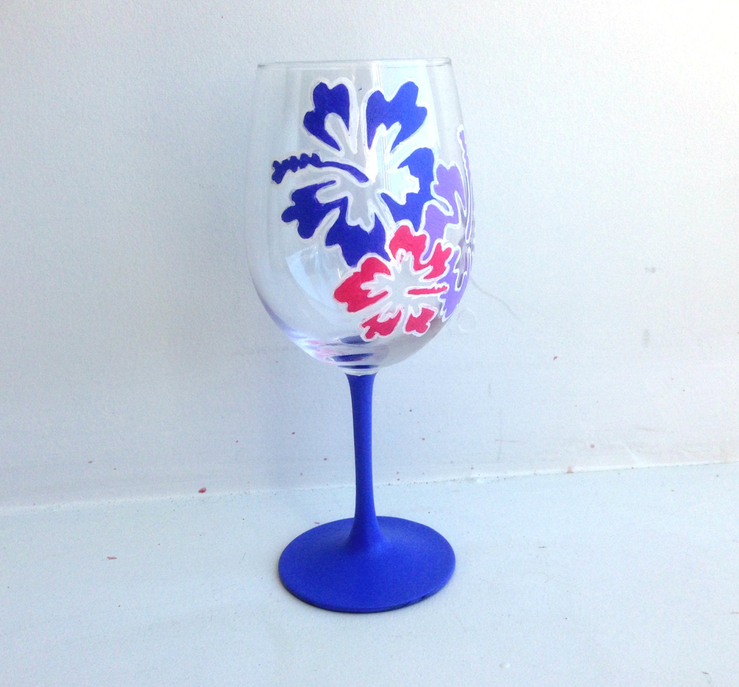 Blue Hawaiian Flower Glass Hibiscus Wine Glass by MelanieGlucksman