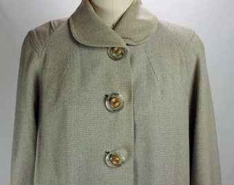 Vintage Lovely 1940s Pale Gray and Cream Wool Coat-Fabulous Buttons-Modern Size 8/10