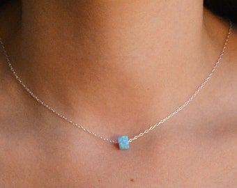 blue opal necklace,opal necklace silver,sterling silver necklace,opal pendant,minimal necklace,opal necklace jewelry , women gift