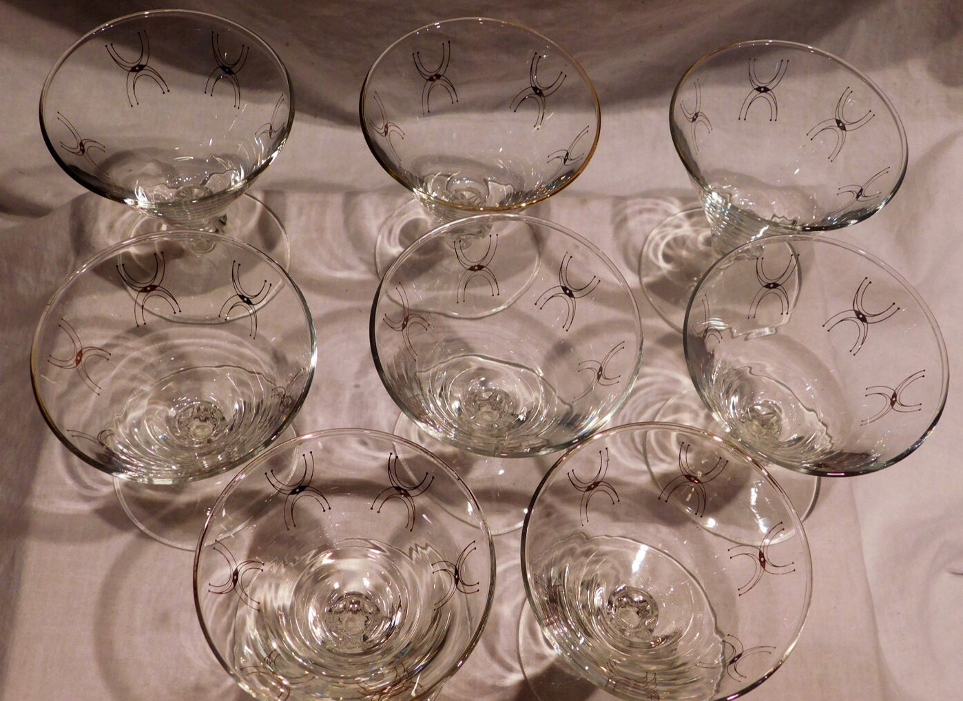 Martini Glasses Short Stemmed Atomic Retro Vintage Set Of 8 