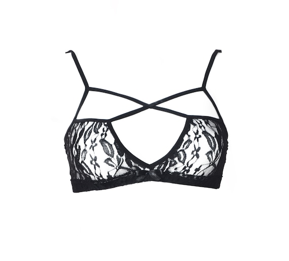 Items similar to Sheer strappy lace bralette / criss cross lingerie on Etsy