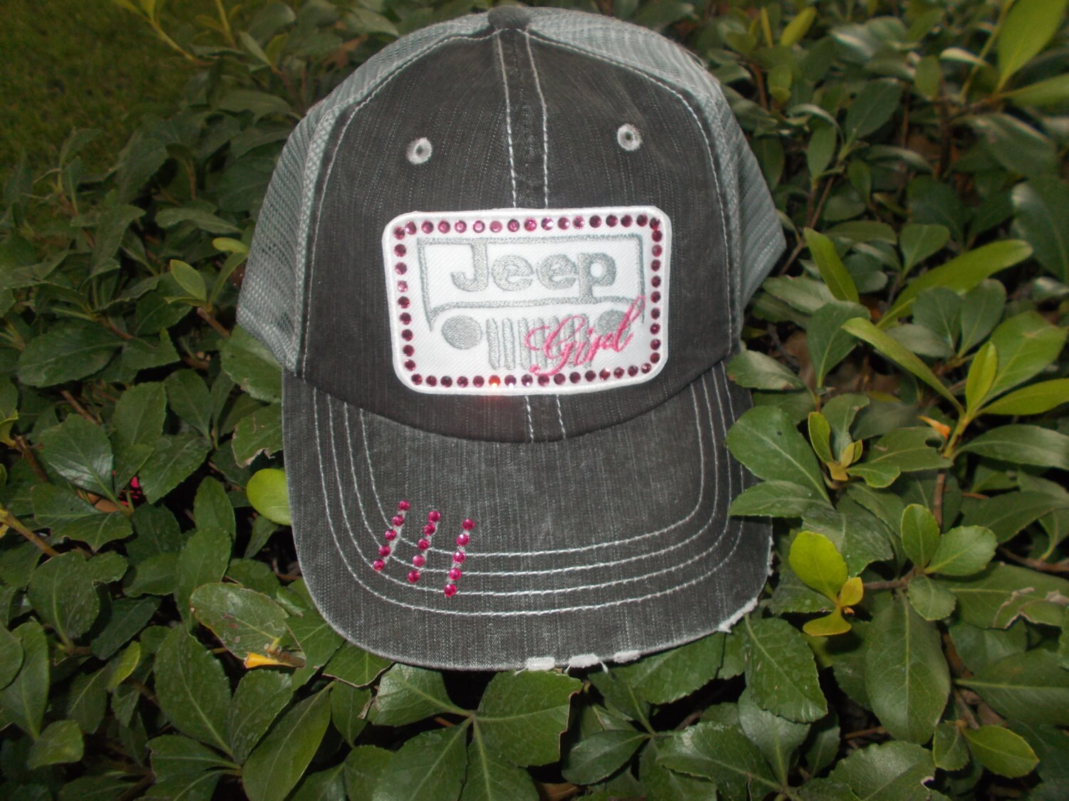 Women's JEEP GIRL Rhinestone Bling Baseball Cap Hat Pink