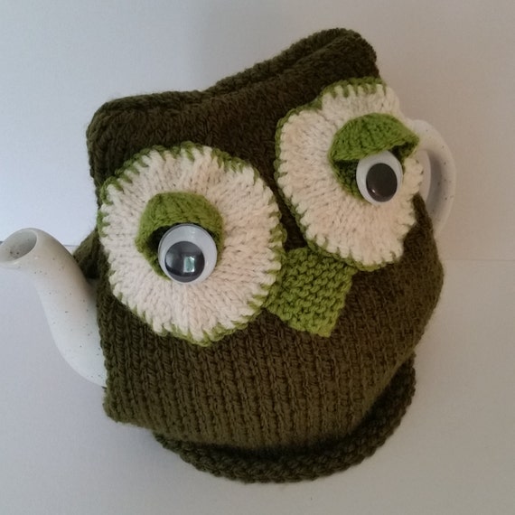 Items similar to Tea Cosy,Knitted Handmade Cosy,Owl Tea Cosy, Olive