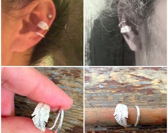 Silver feather ear cuff - beautiful feather design, sterling silver, handmade, feather detail, ear ring, ear jewellery, gift for her,