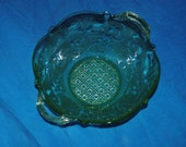 LANCESTER Green Depression Glass 2 Handle Bowl with CANE Middle