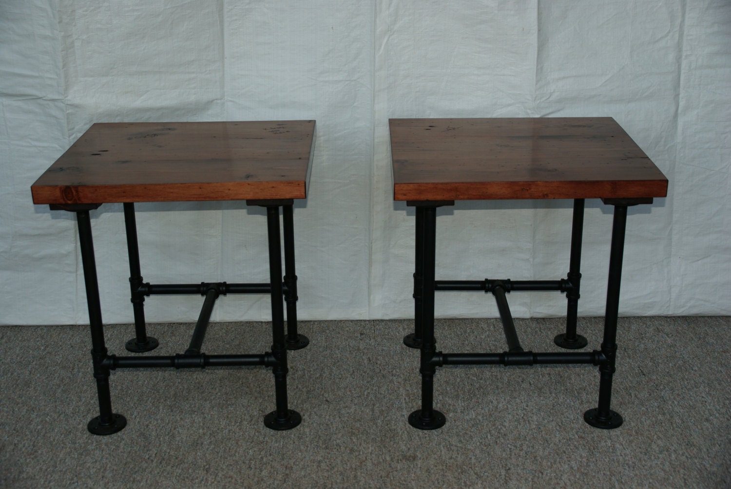 Industrial Steampunk End Table Set With Pipe Legs