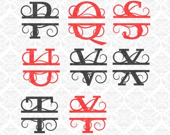 Split Monogram Swirly Letters Fancy Last Name Alphabet SVG Ai EPS Scalable Vector Instant Download Commercial Use Cricut Silhouette