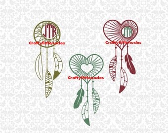 Heart and Cresent Moon Dreamcatchers & Feathers SVG STUDIO Ai EPS Vector Instant Download Commercial Use Cutting File Cricut Silhouette