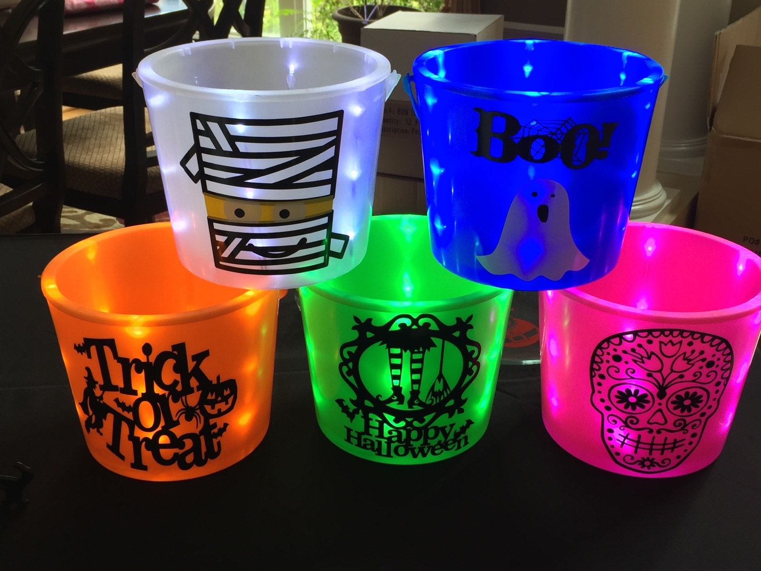 Halloween light up buckets personalized monogram glow in