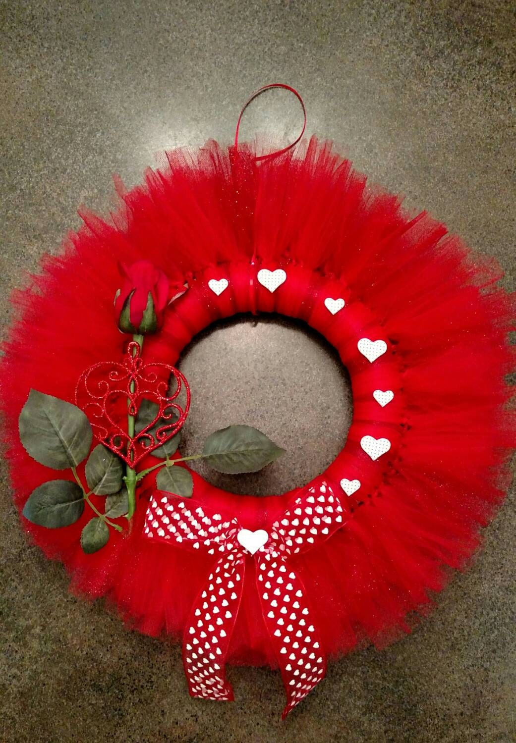 Red Tulle Valentines Day Rose Wreath Free Shipping 4389