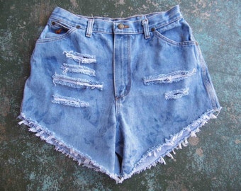 Vintage Wrangler Cut Offs-Wrangler Shorts-Distressed Denim Shorts-Daisy Dukes-Bleached-Jean Cut Offs -Size 32" Waist