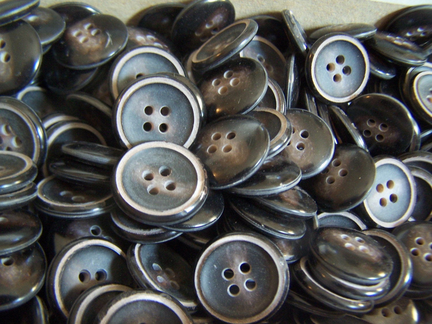 Vintage Black Horn Buttons Lot of 10 Four Hole Sew on