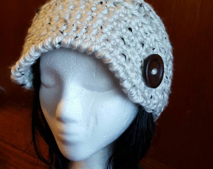 Hand crochet slouchy peaked hat