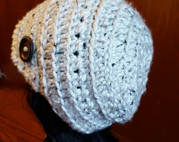 Hand crochet slouchy peaked hat