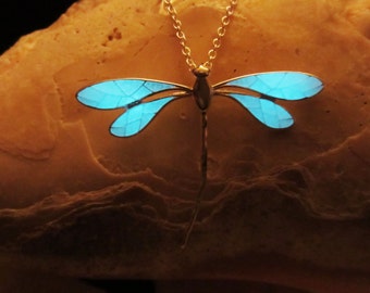 Dragonfly pendant with sterling silver chain glow in the dark