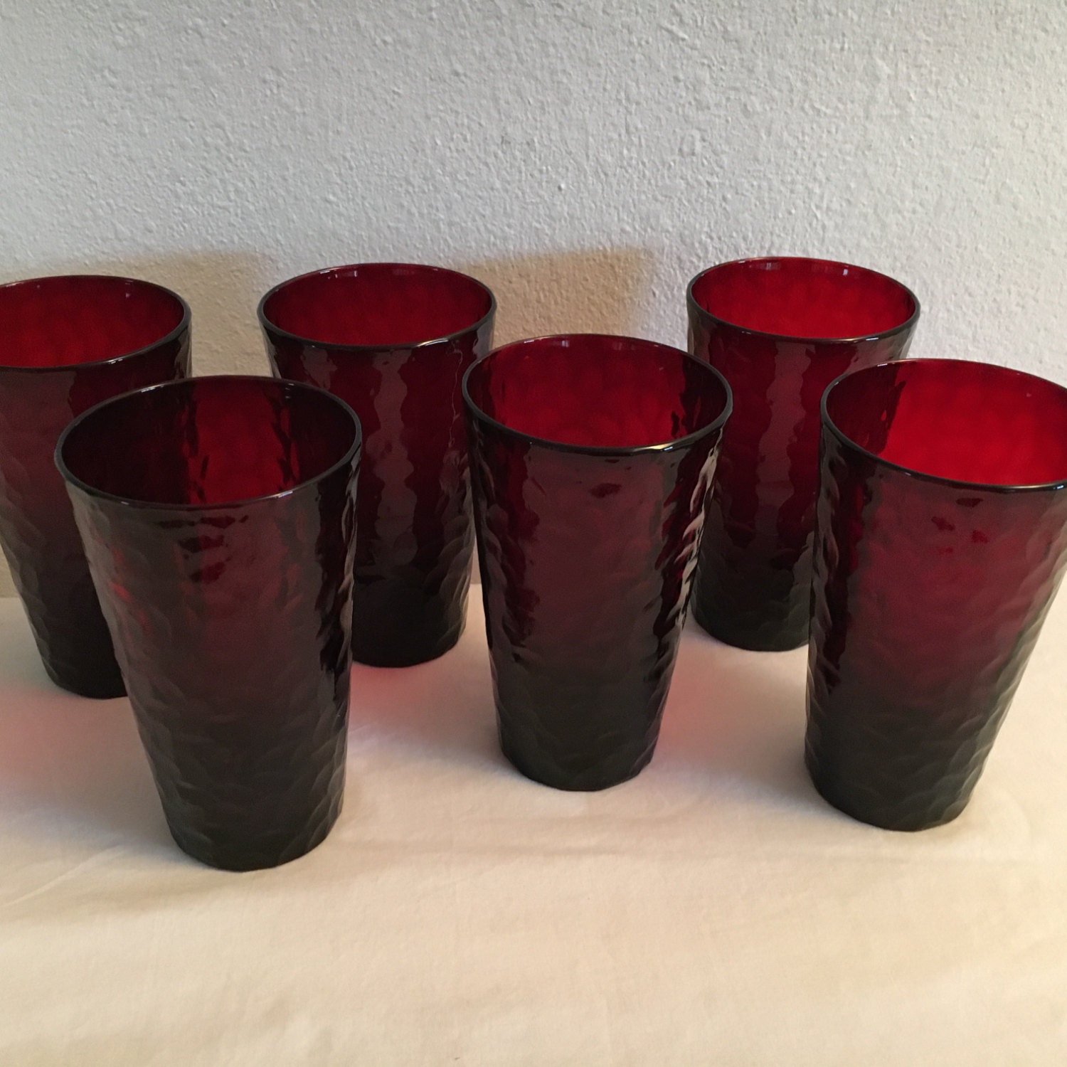 Vintage ARC Arcoroc France Ruby Red Textured Glasses Set of