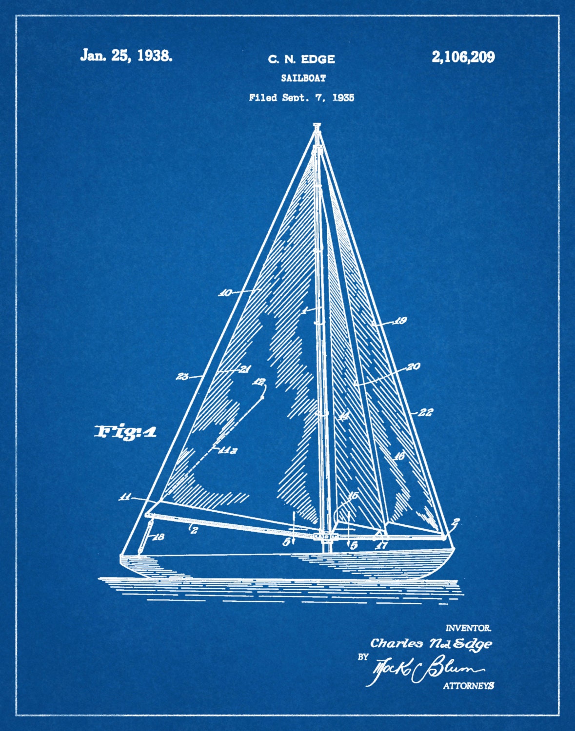 Patent 1935 Sailboat - Designed by Charles Edge - Art ...