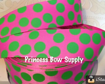 1.5" hot pink lime green polka dot jumbo dot minnie Mouse grosgrain ribbon BTY for bow sew birthday party supply summer lime Tinkerbell