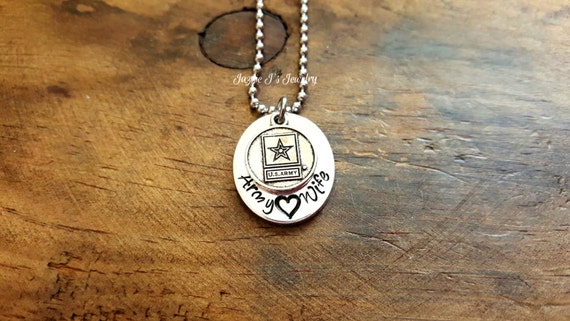 Army Wife Necklace with U.S. Army Charm Hand Stamped Army