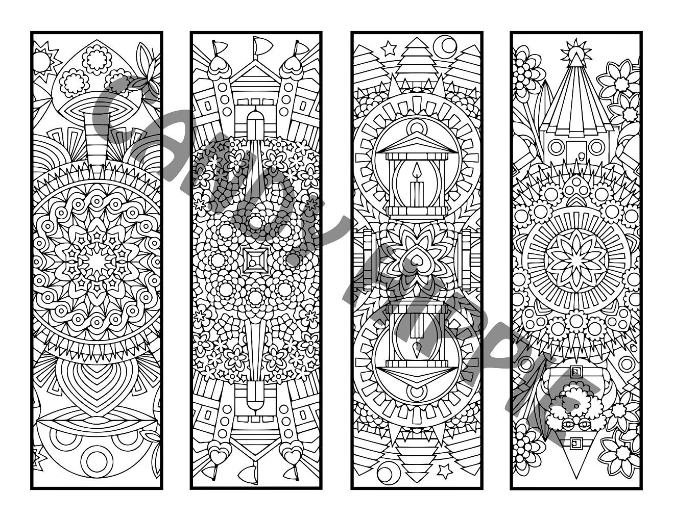 Coloring Bookmarks Fantasy Forest Mandalas Page 2 by CandyHippie