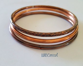 Copper Bangle Bracelets Thick Gauge Copper Bracelets Stacking Bangle Bracelets Set of Bangles