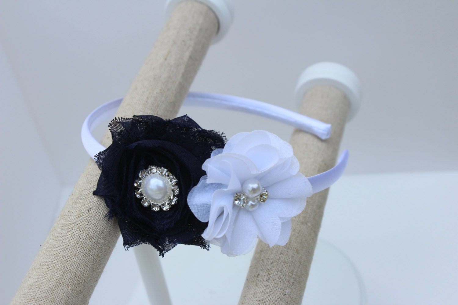 Navy blue headband navy blue and white flower girl headband