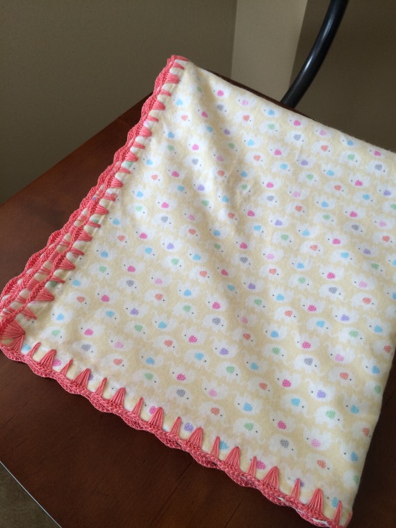 Crochet/Flannel Baby/Receiving Blanket by GranddaughterQuilts