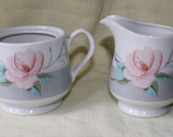 Victorian Rose Cream and Sugar Bowl by Saltera Hi Mark Japan 1985